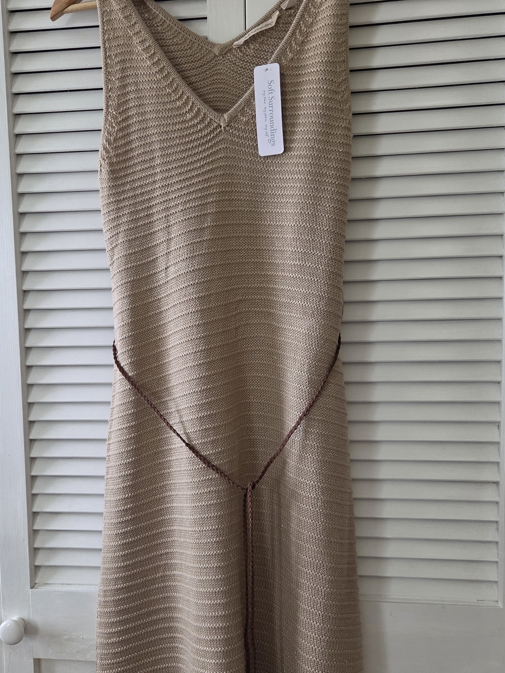 Soft Surroundings Beige Knit Midi Dress with Braided Detail